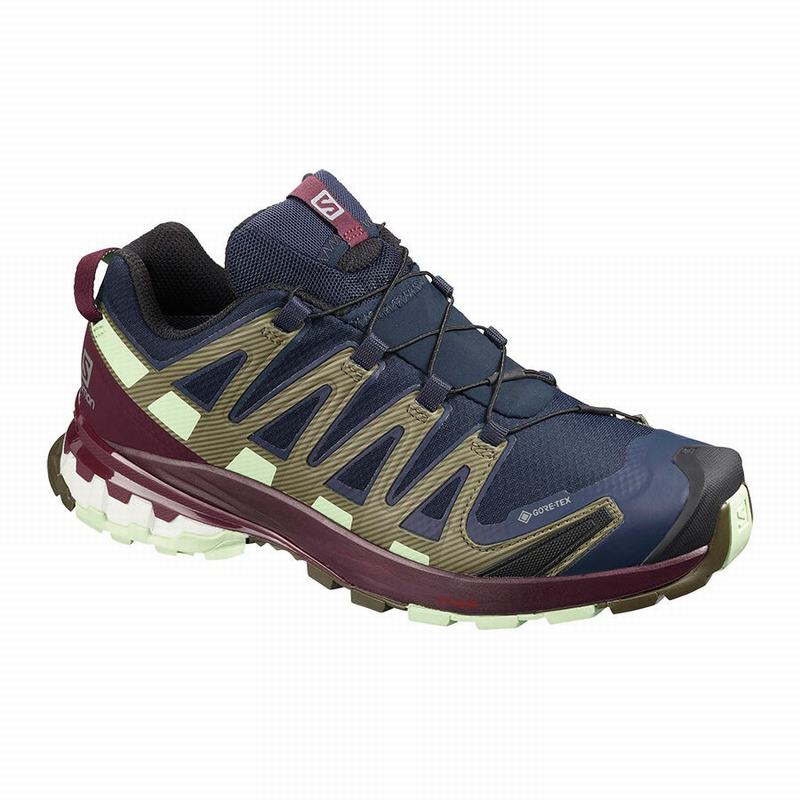 Zapatillas Trail Running Salomon Mujer Azul Marino / Burdeos - Salomon Argentina XA PRO 3D V8 GORE-T